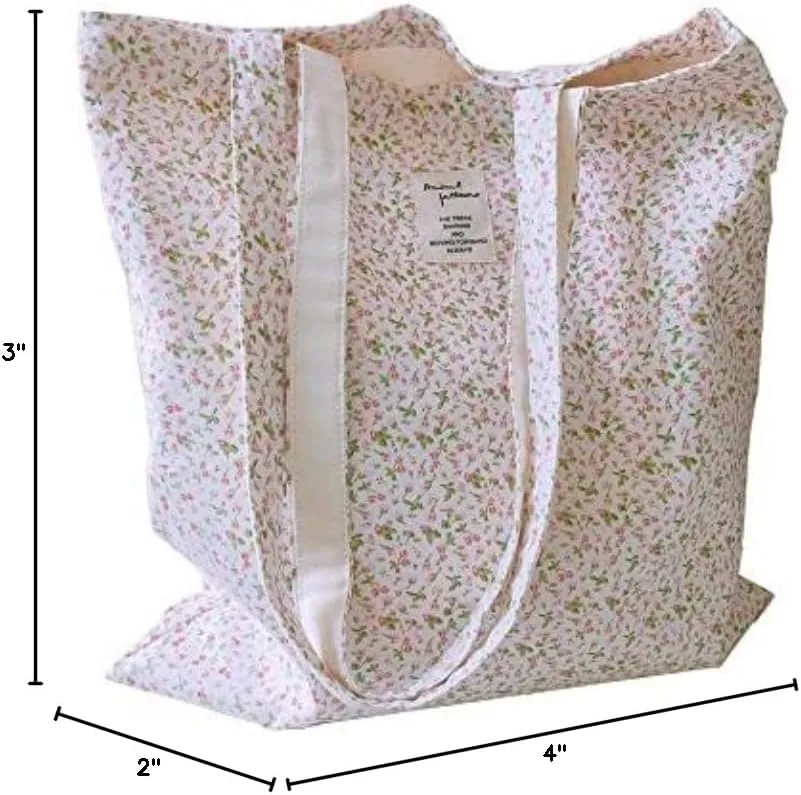 Cotton Canvas Tote Bag Reusable Soft Grocery Cloth Bag Floral Shoulder Bag for Beach Travel Shopping