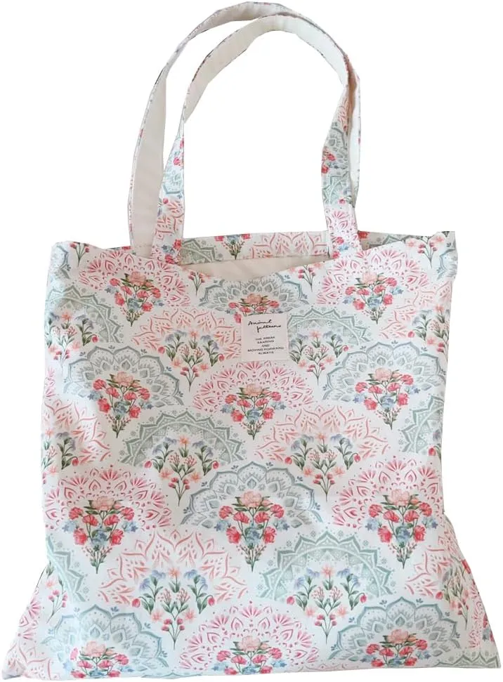 Cotton Canvas Tote Bag Reusable Soft Grocery Cloth Bag Floral Shoulder Bag for Beach Travel Shopping
