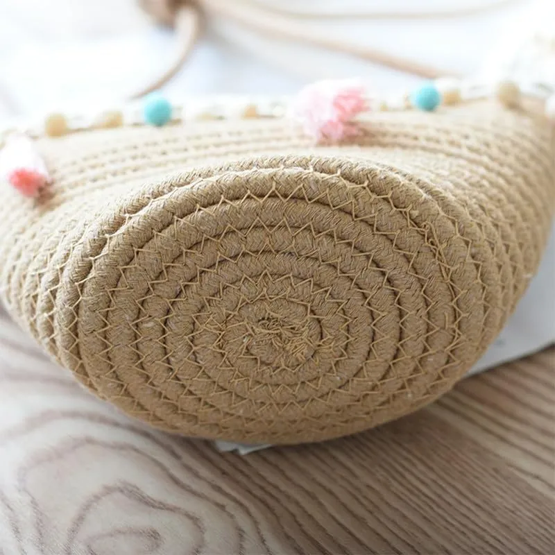 Cotton Clutch Purse for Women Woven Crossbody Shoulder Handbag Summer Beach Woven Travel Bag Shoulder Sling Bag Brown