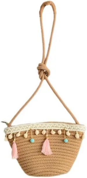 Cotton Clutch Purse for Women Woven Crossbody Shoulder Handbag Summer Beach Woven Travel Bag Shoulder Sling Bag Brown