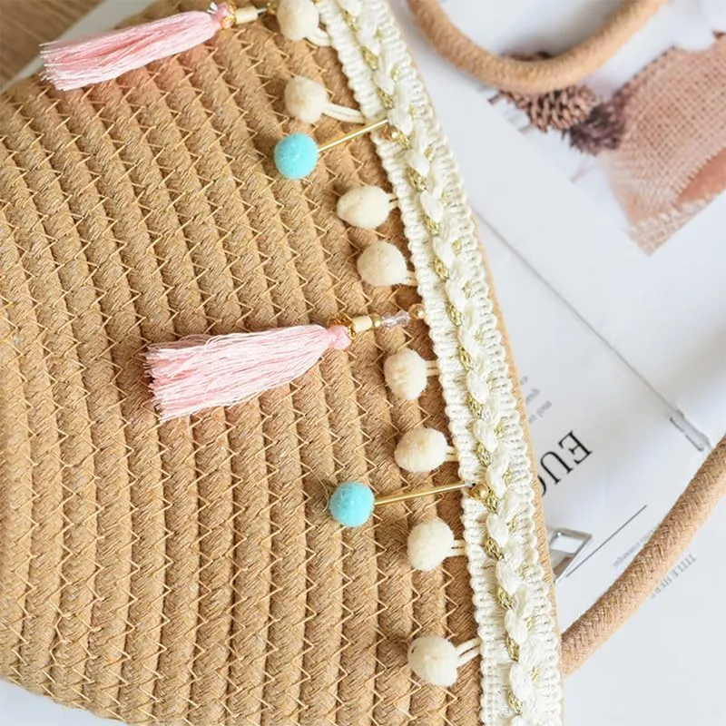 Cotton Clutch Purse for Women Woven Crossbody Shoulder Handbag Summer Beach Woven Travel Bag Shoulder Sling Bag Brown