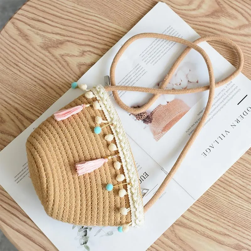 Cotton Clutch Purse for Women Woven Crossbody Shoulder Handbag Summer Beach Woven Travel Bag Shoulder Sling Bag Brown