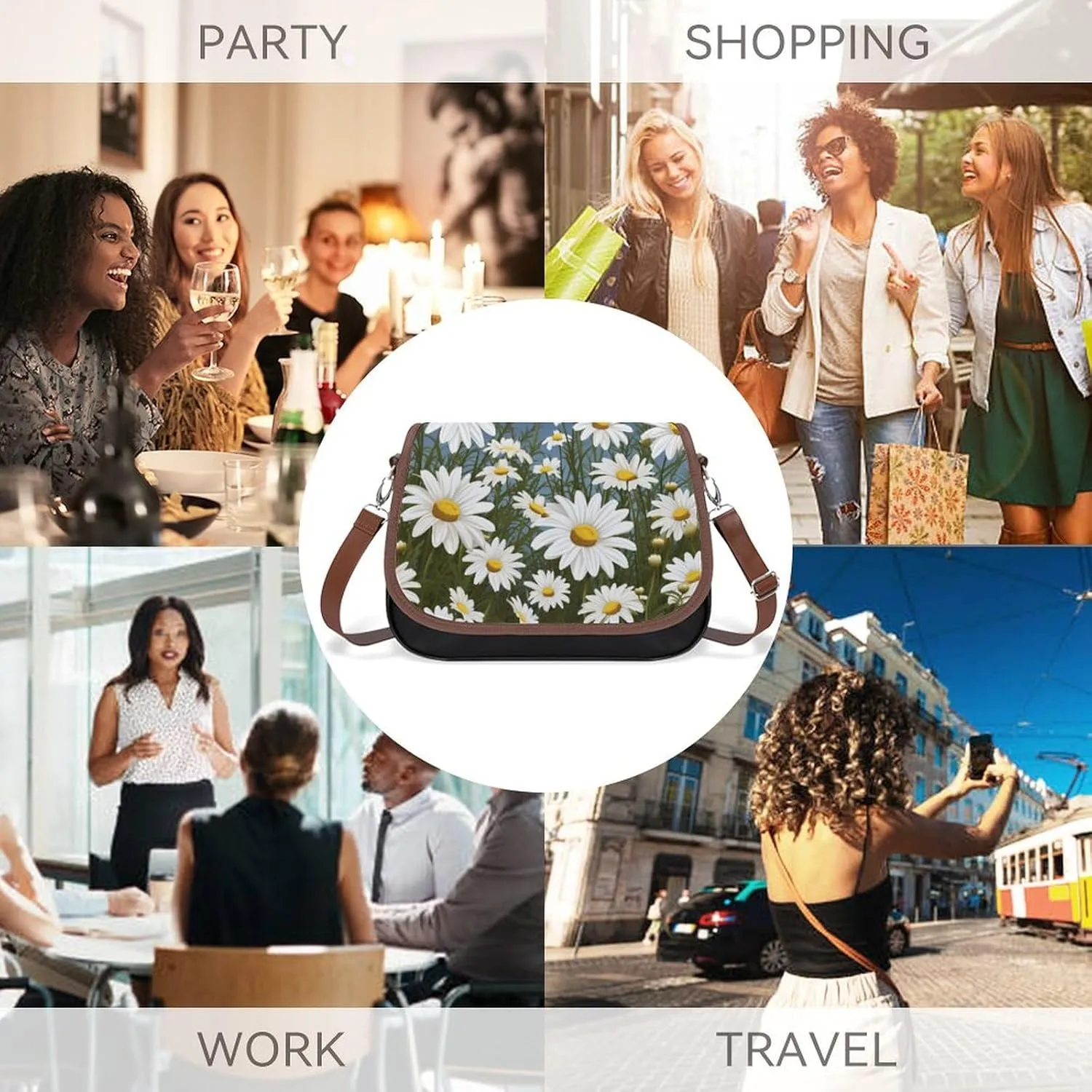 Couple Watching Sunrise Crossbody Bags for Women,PU Leather Tote Bag for Women,Shoulder Bag Purse for Work Shopping Travel