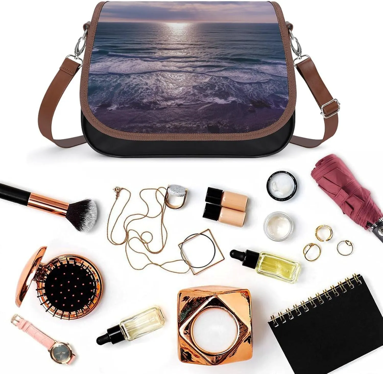 Couple Watching Sunrise Crossbody Bags for Women,PU Leather Tote Bag for Women,Shoulder Bag Purse for Work Shopping Travel