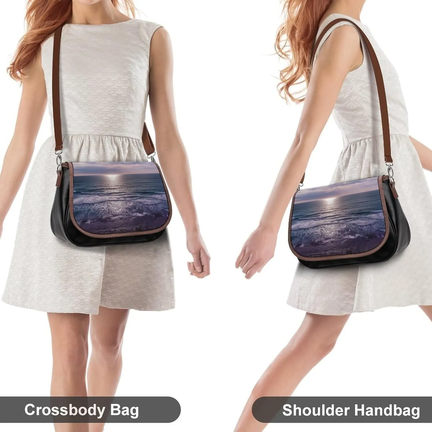 Couple Watching Sunrise Crossbody Bags for Women,PU Leather Tote Bag for Women,Shoulder Bag Purse for Work Shopping Travel