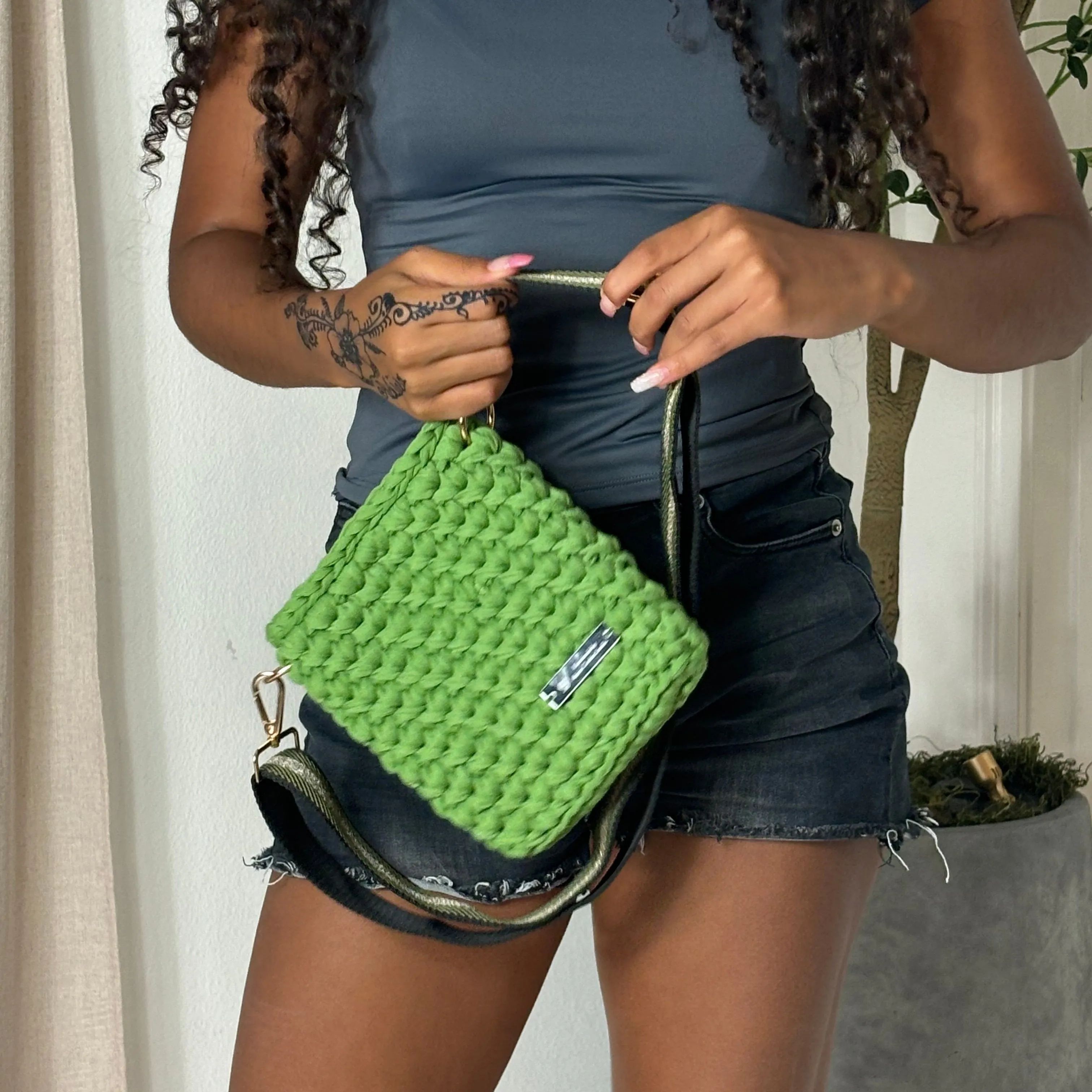 Crochet Crossbody – Handmade Olive Green Cellphone Bag
