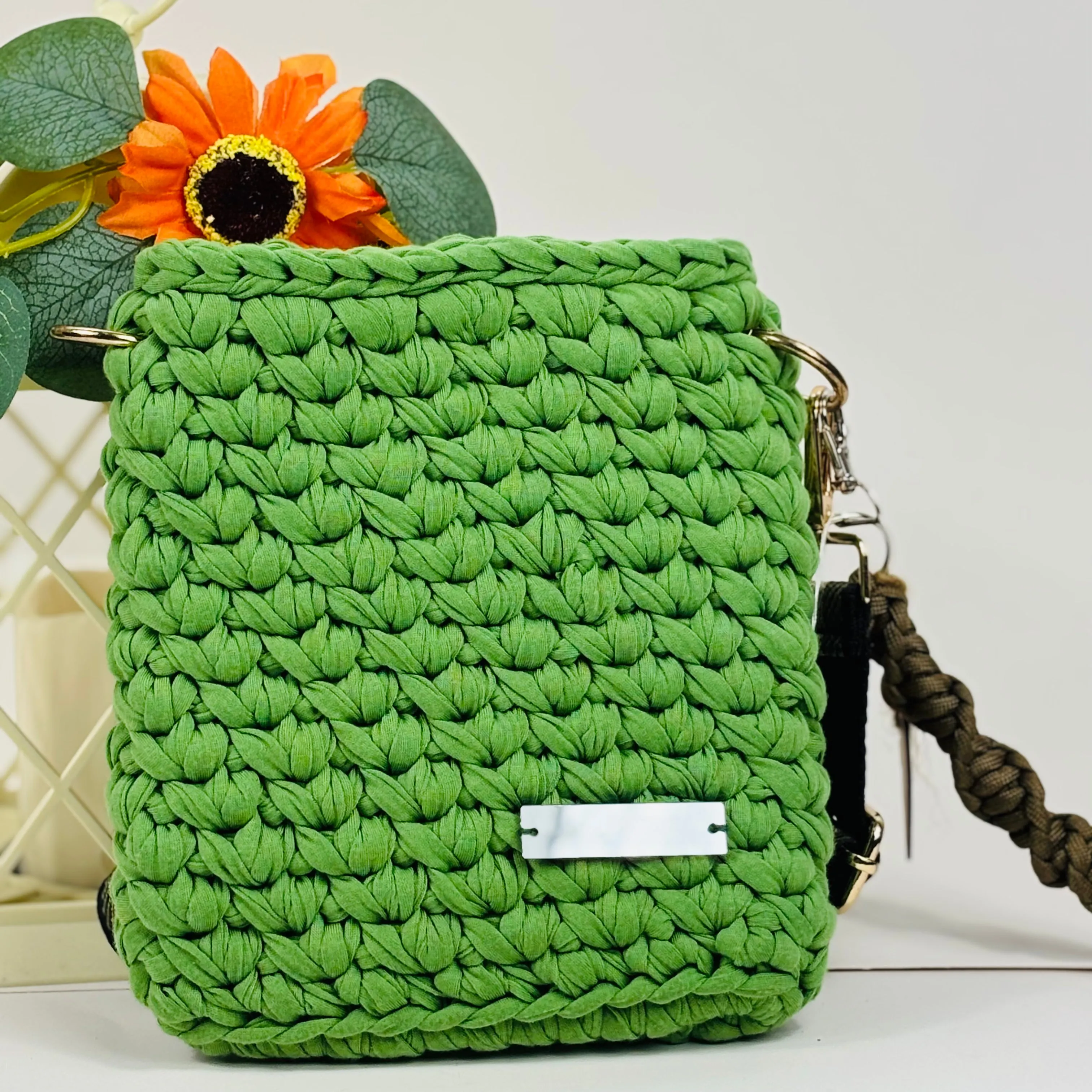 Crochet Crossbody – Handmade Olive Green Cellphone Bag