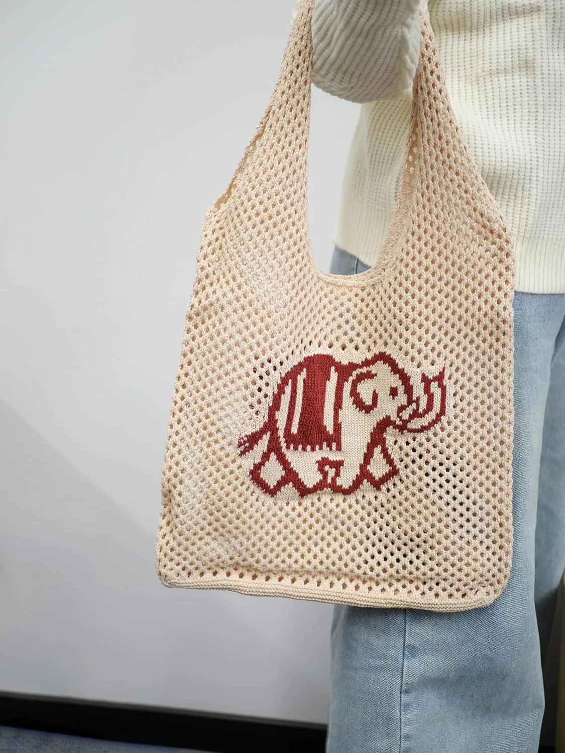 Crochet Tote Bag, Elephant Beach Mesh Knitted Bag Shoulder Bag Handbags for Women Summer