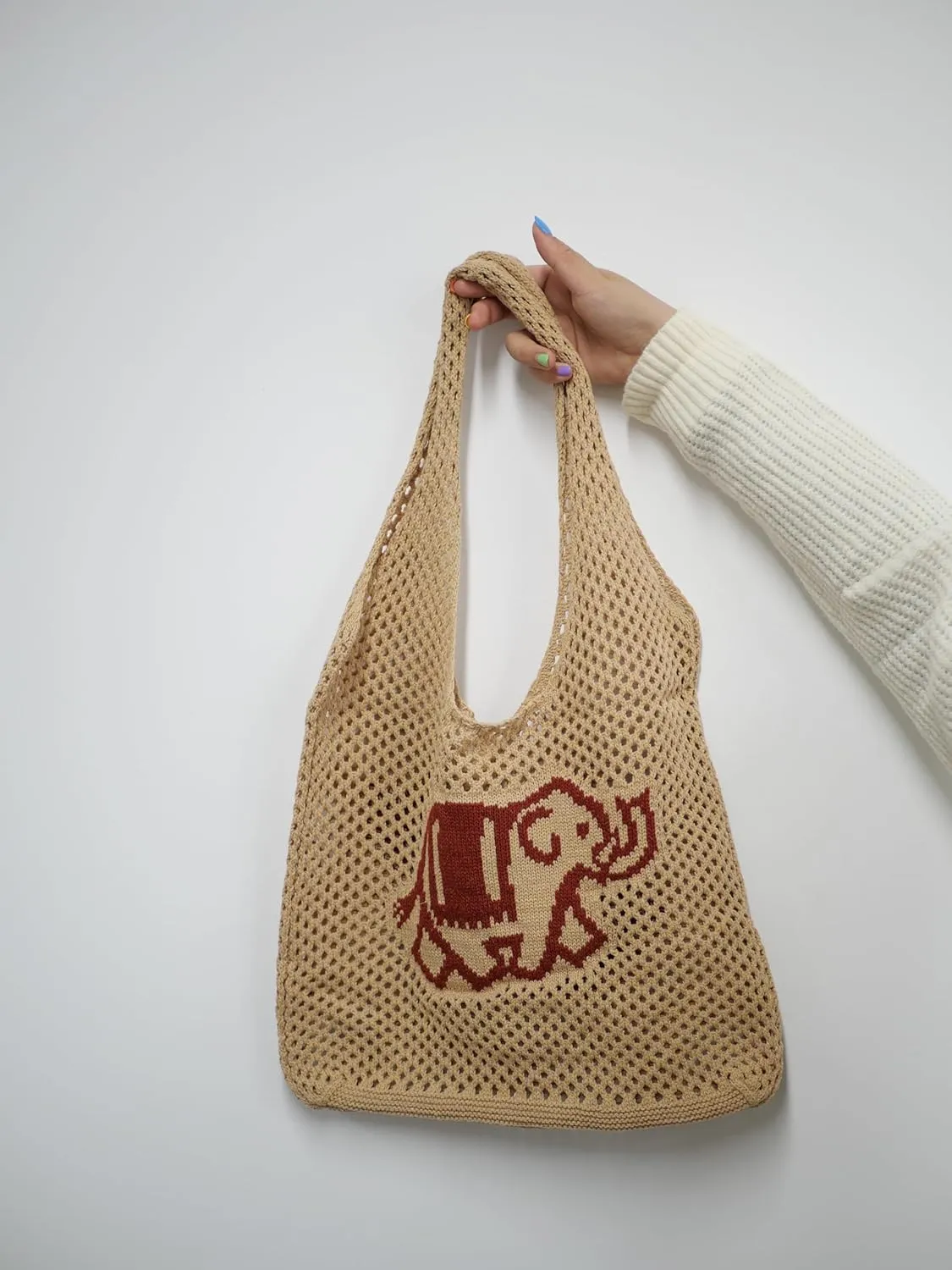Crochet Tote Bag, Elephant Beach Mesh Knitted Bag Shoulder Bag Handbags for Women Summer