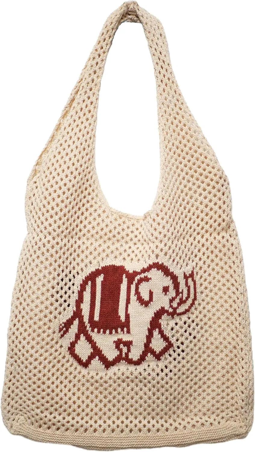 Crochet Tote Bag, Elephant Beach Mesh Knitted Bag Shoulder Bag Handbags for Women Summer