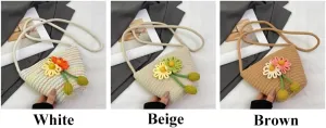Crossbody Bag for Women Cotton Woven Bag Clutch Purse Travel Beach Handbag Shoulder Bag Hobo Purse for Holiday White