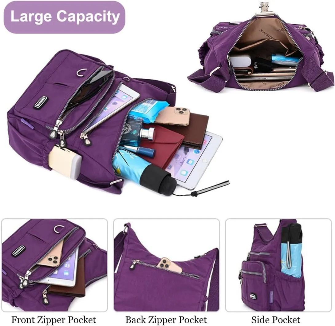 Crossbody Bag for Women Multi Pocket Shoulder Handbags Purse Waterproof Nylon Messenger Bag Ladies Travel Bag