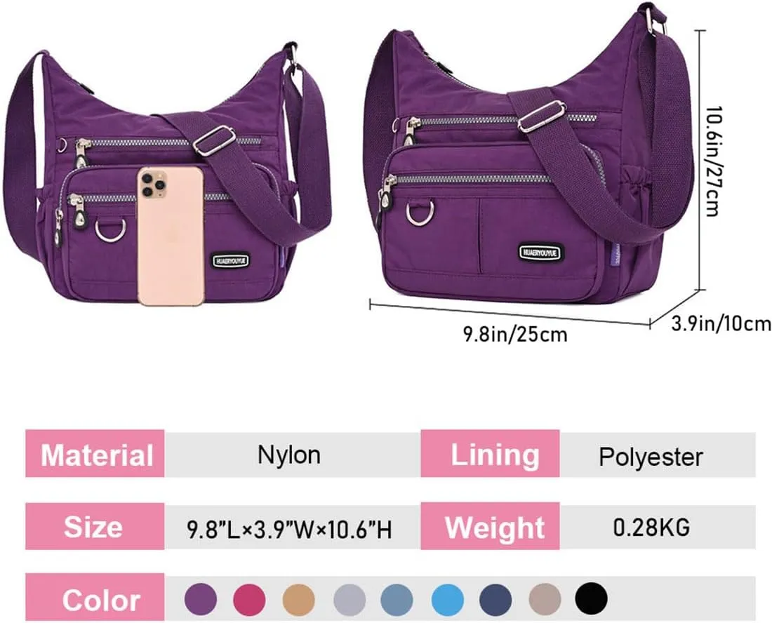 Crossbody Bag for Women Multi Pocket Shoulder Handbags Purse Waterproof Nylon Messenger Bag Ladies Travel Bag