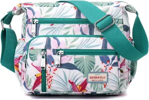 Crossbody Bag for Women Nylon Multi pockets Shoulder Bag Waterproof Floral Messenger Satchel Purses and Handbags