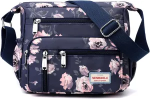 Crossbody Bag for Women Nylon Multi pockets Shoulder Bag Waterproof Floral Messenger Satchel Purses and Handbags