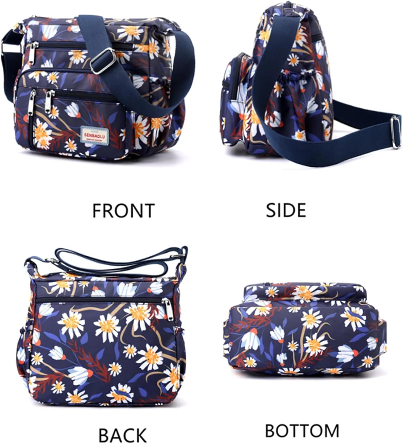 Crossbody Bag for Women Nylon Multi pockets Shoulder Bag Waterproof Floral Messenger Satchel Purses and Handbags