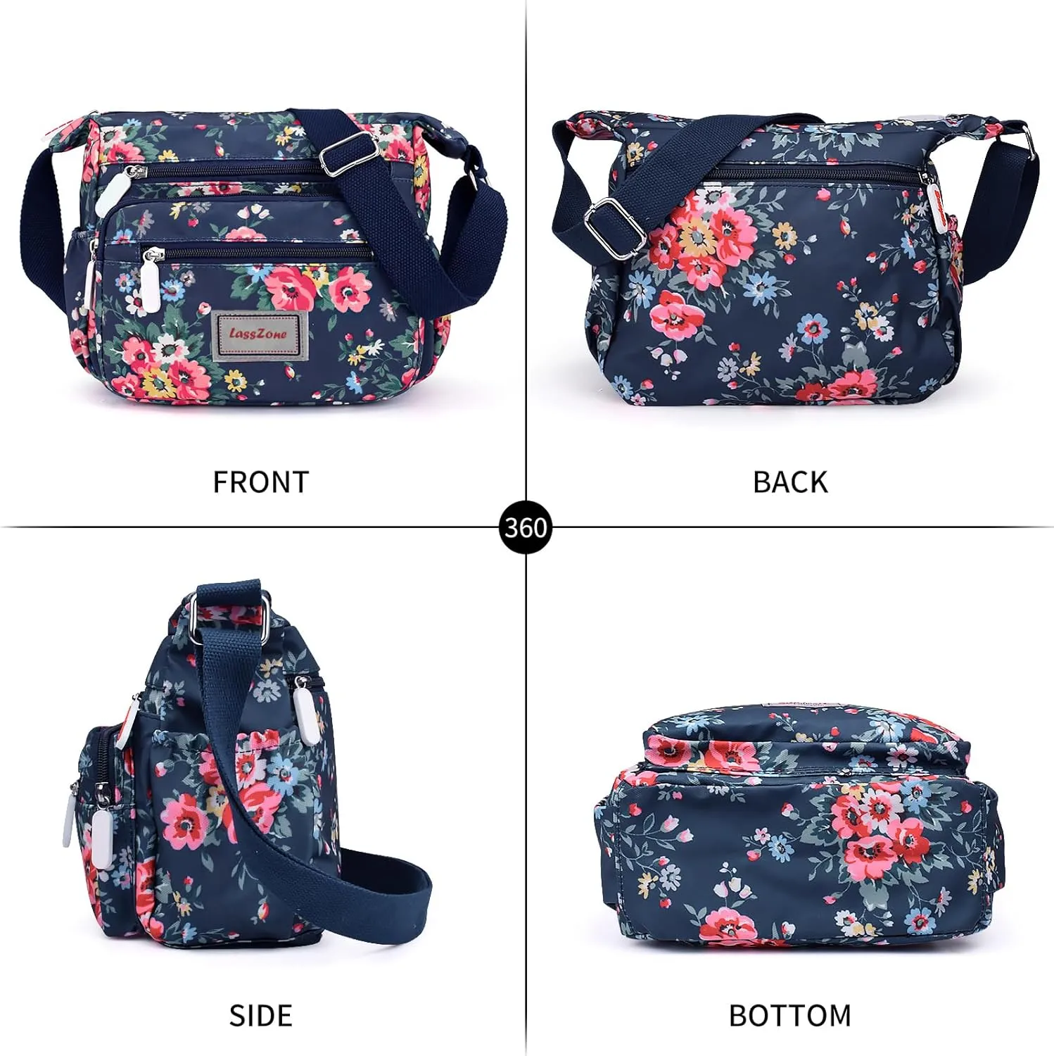 Crossbody Bag for Women Waterproof Nylon Shoulder Handbags Multi Pocket Casual Messenger Bag Floral Travel Purse