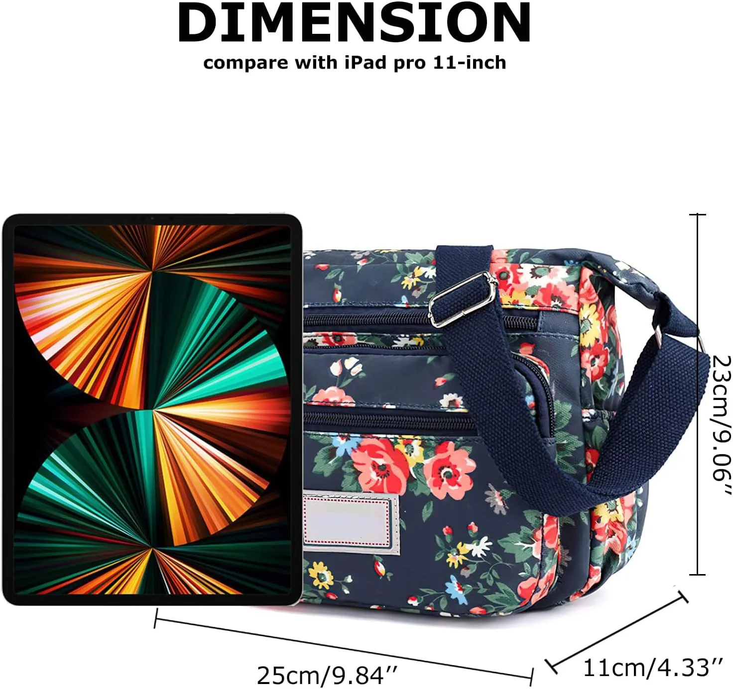 Crossbody Bag for Women Waterproof Nylon Shoulder Handbags Multi Pocket Casual Messenger Bag Floral Travel Purse