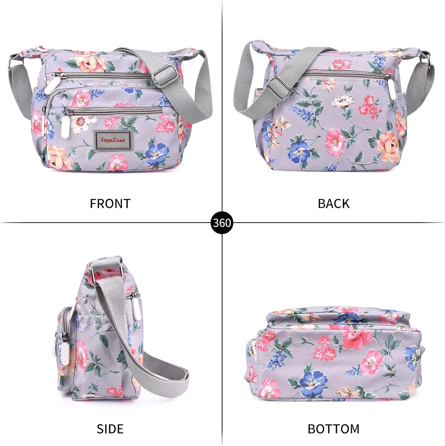 Crossbody Bag for Women Waterproof Nylon Shoulder Handbags Multi Pocket Casual Messenger Bag Floral Travel Purse