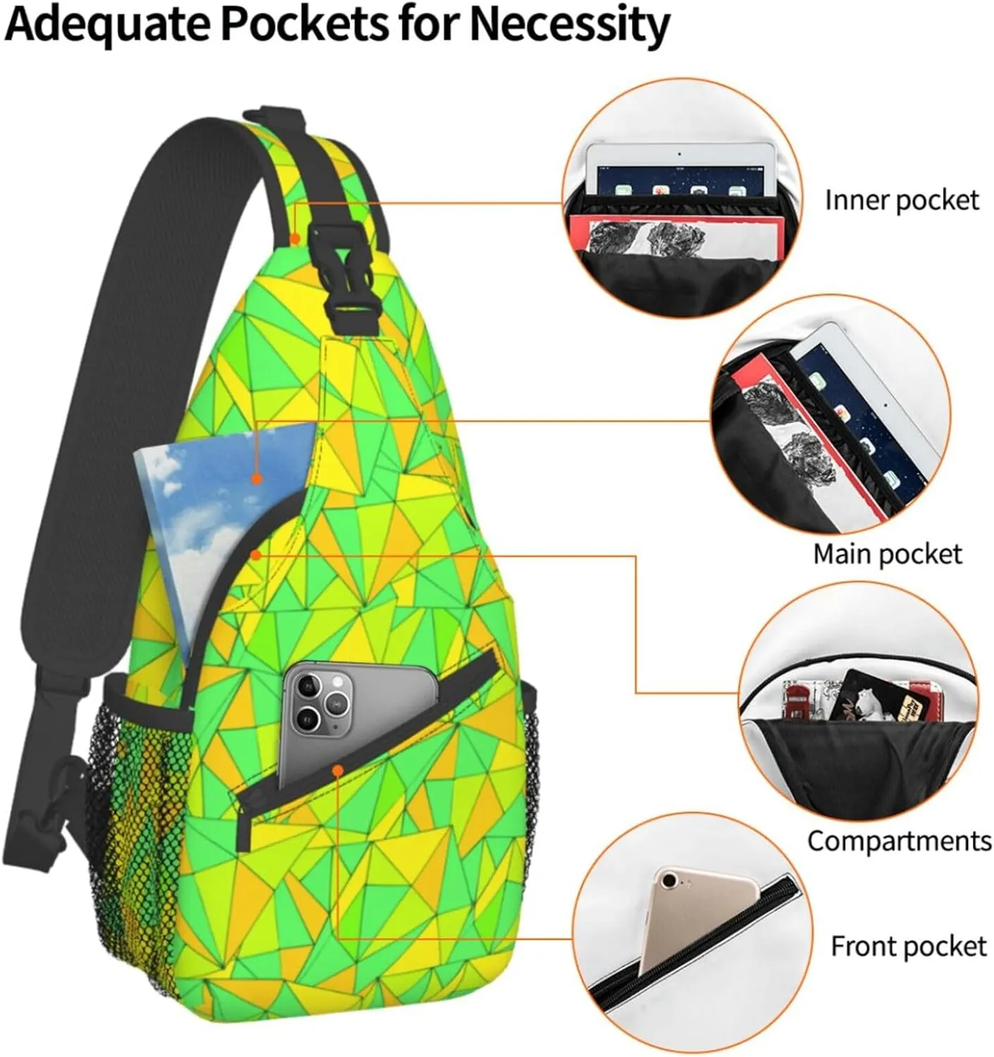 Crossbody Bags For Women Men Bright Colorful Abstract Sling Backpack Chest Shoulder Bag Gym Cycling Travel Hiking Daypack