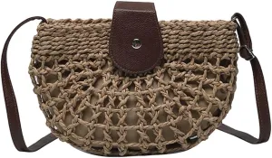 Crossbody Bags Hollow Semicircle Handwoven Shoulder Small Handbags Ladies Beach Travel Vacation