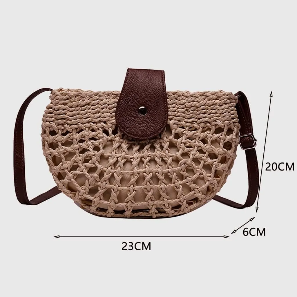 Crossbody Bags Hollow Semicircle Handwoven Shoulder Small Handbags Ladies Beach Travel Vacation