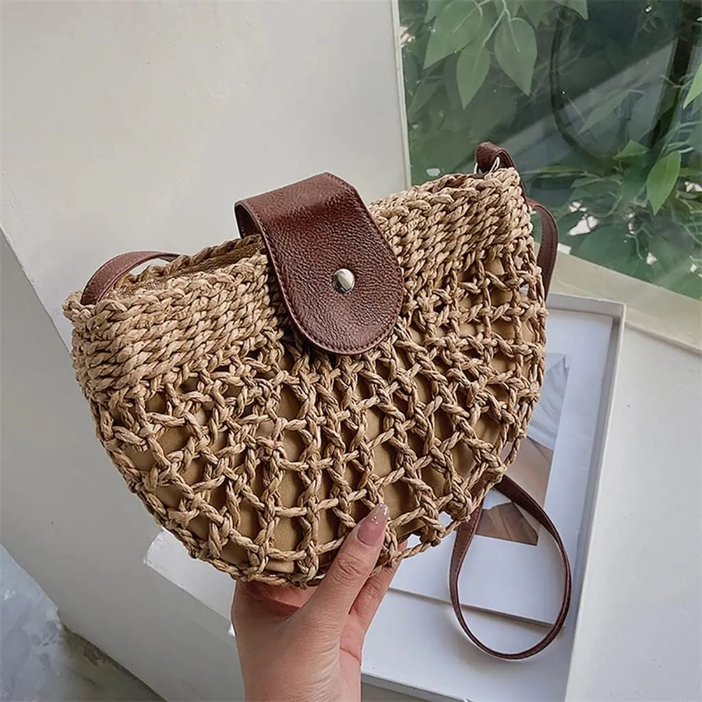 Crossbody Bags Hollow Semicircle Handwoven Shoulder Small Handbags Ladies Beach Travel Vacation