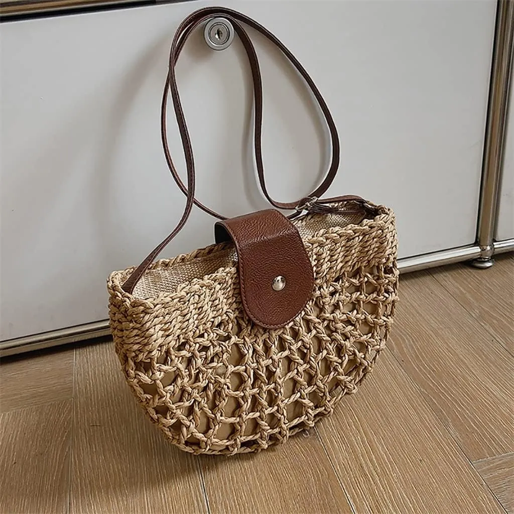 Crossbody Bags Hollow Semicircle Handwoven Shoulder Small Handbags Ladies Beach Travel Vacation
