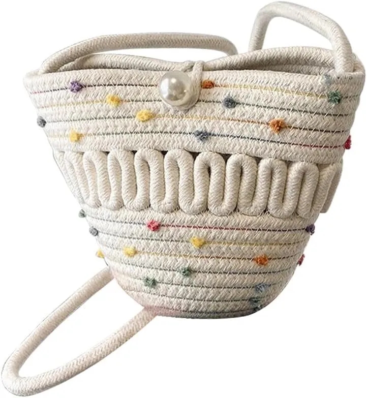 Crossbody Shoulder Bag for Women Classic Cotton Satchel Handbags Ladies Purse Hand-Woven Travel Wallet Hobo Bag Beige-Multi