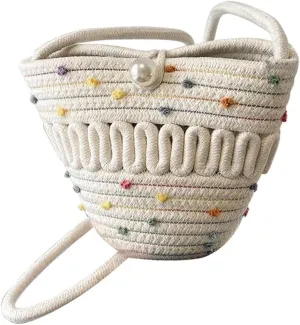 Crossbody Shoulder Bag for Women Classic Cotton Satchel Handbags Ladies Purse Hand-Woven Travel Wallet Hobo Bag Beige-Multi