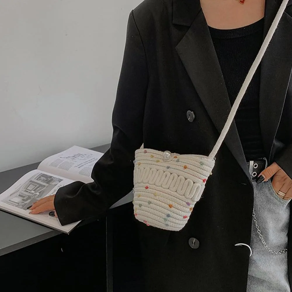 Crossbody Shoulder Bag for Women Classic Cotton Satchel Handbags Ladies Purse Hand-Woven Travel Wallet Hobo Bag Beige-Multi