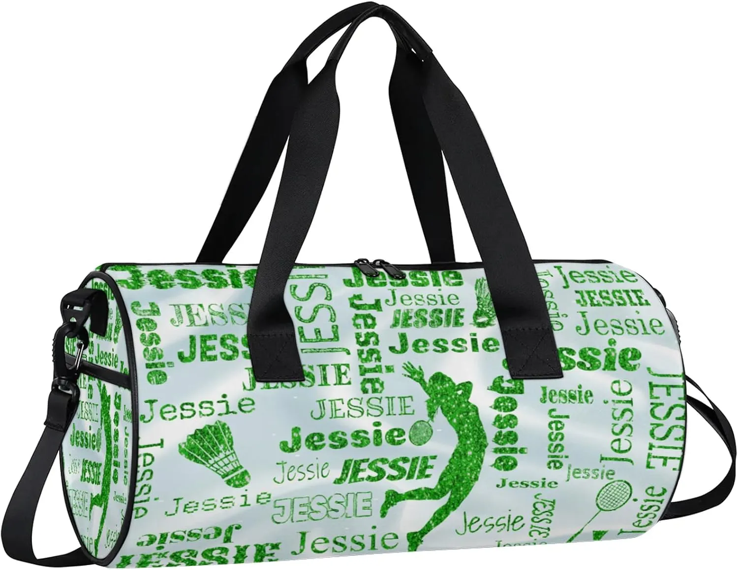 Custom Badminton Sport Bags Personalized Sports Gym Bag with Name Overnight Weekender Duffel Bag Customized Gifts for Women Men, Green