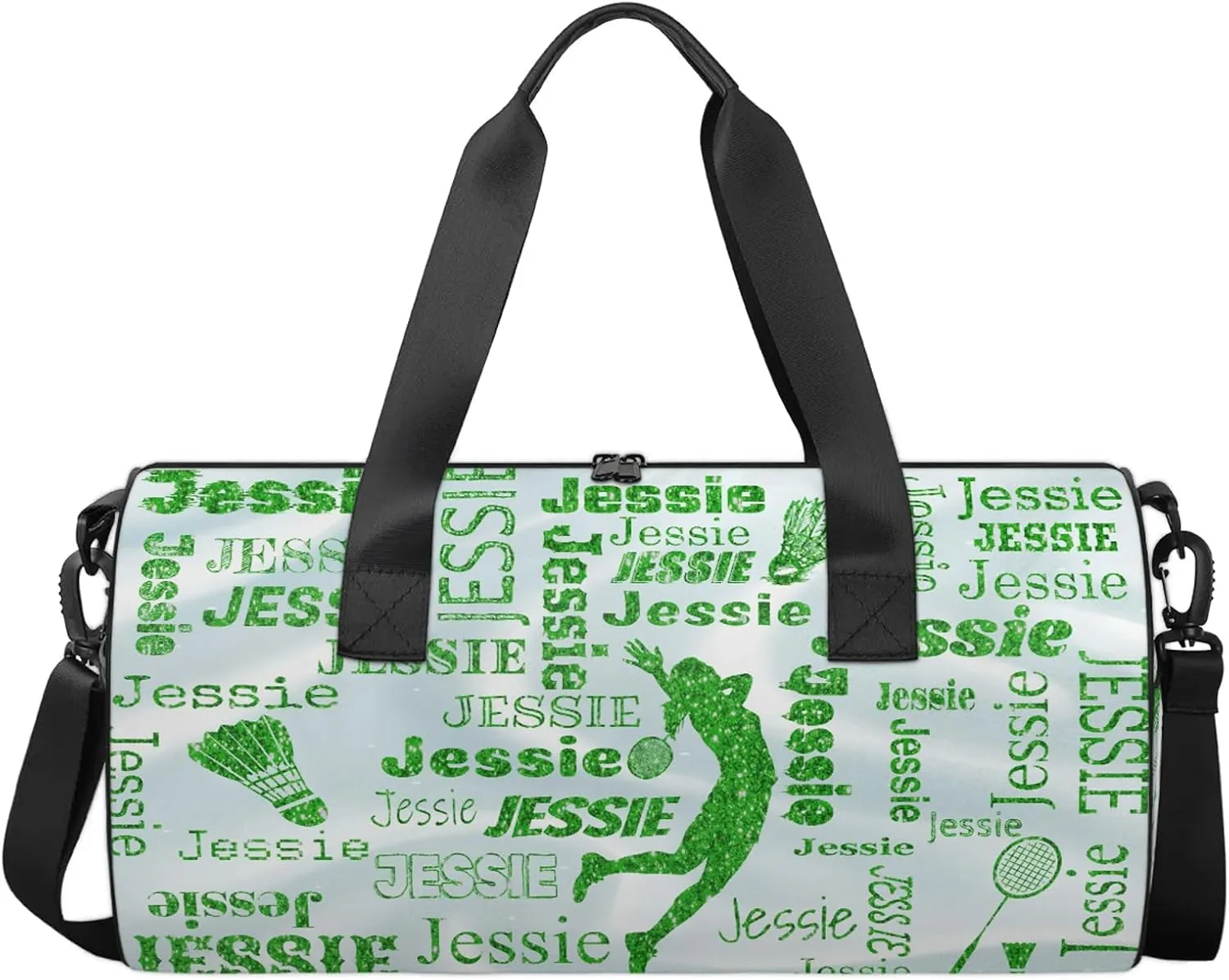 Custom Badminton Sport Bags Personalized Sports Gym Bag with Name Overnight Weekender Duffel Bag Customized Gifts for Women Men, Green