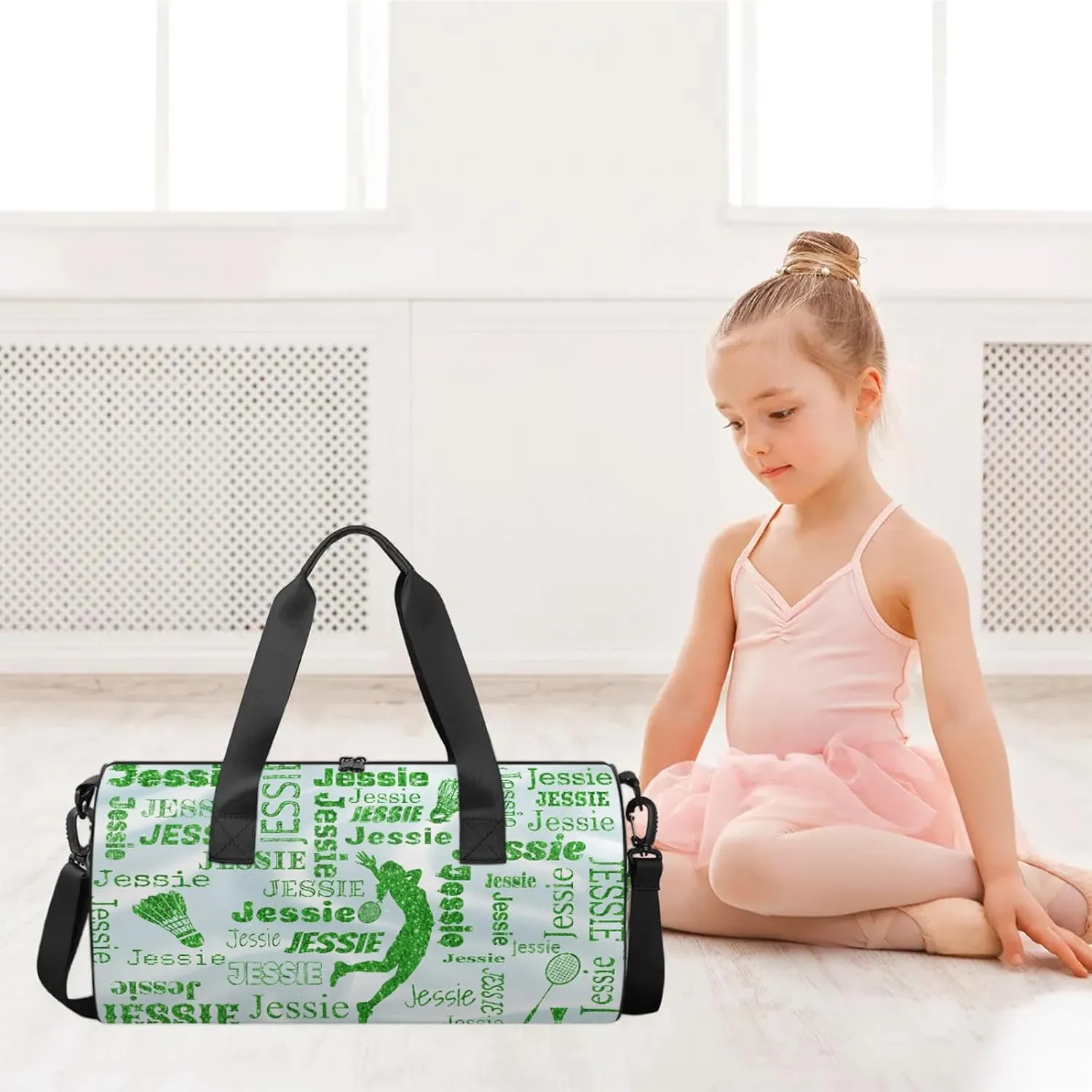 Custom Badminton Sport Bags Personalized Sports Gym Bag with Name Overnight Weekender Duffel Bag Customized Gifts for Women Men, Green