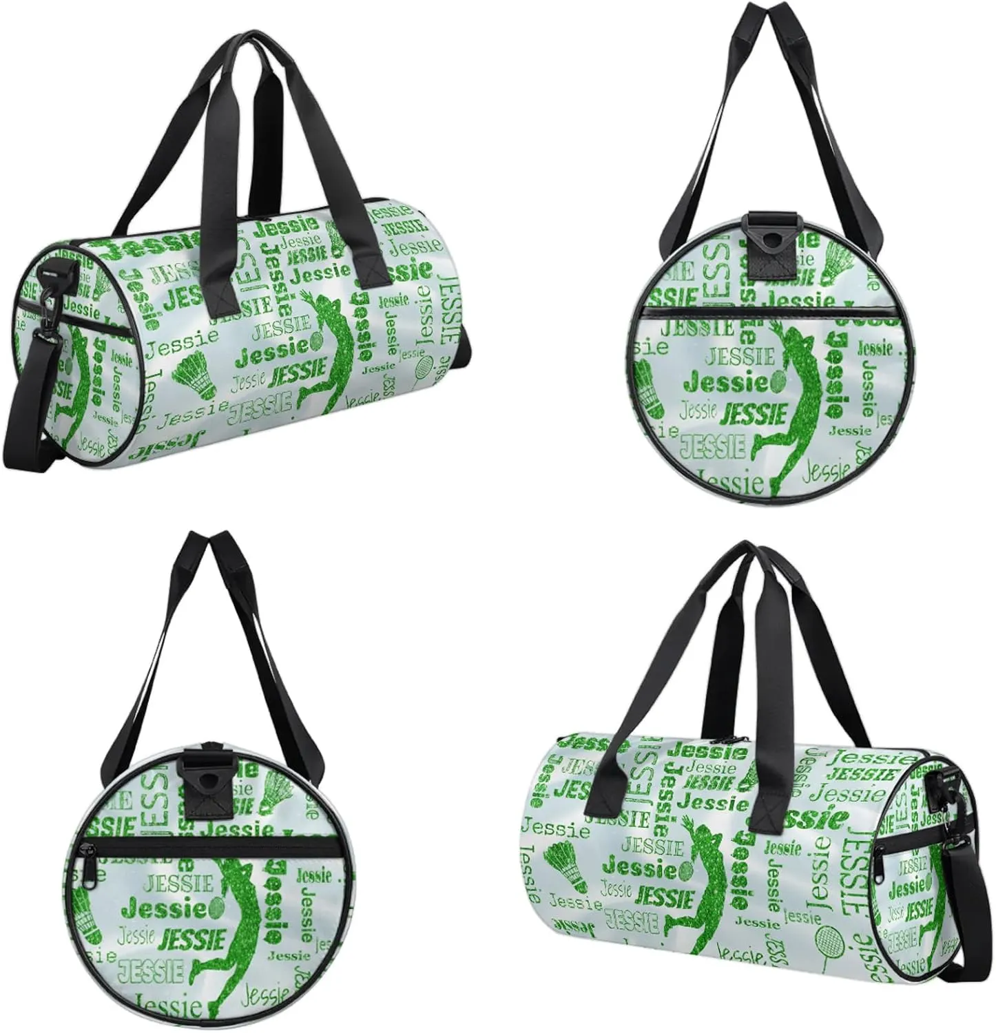 Custom Badminton Sport Bags Personalized Sports Gym Bag with Name Overnight Weekender Duffel Bag Customized Gifts for Women Men, Green