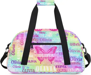 Custom Colorful Names Butterfly Dance Ballet Bag, Gym Bag Sports Travel Duffle Bag Tote Carry On Weekend Sports Travel Bag, Rainbow Colorful Shiny Stars