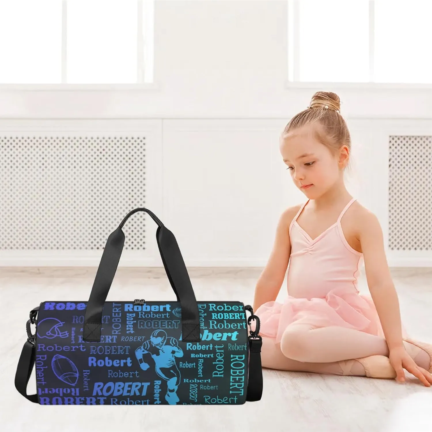 Custom Football Sport Bags Personalized Sports Gym Bag with Name Overnight Weekender Duffel Bag Customized Rugby Gifts for Women Men, Multi Blue