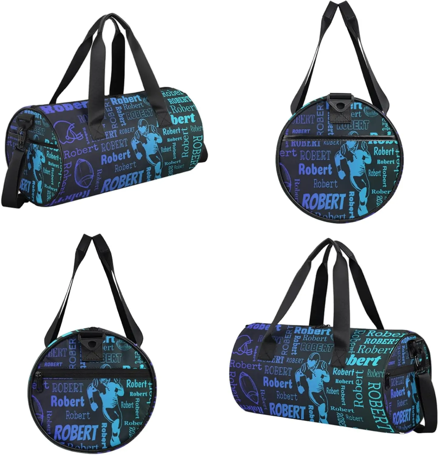 Custom Football Sport Bags Personalized Sports Gym Bag with Name Overnight Weekender Duffel Bag Customized Rugby Gifts for Women Men, Multi Blue