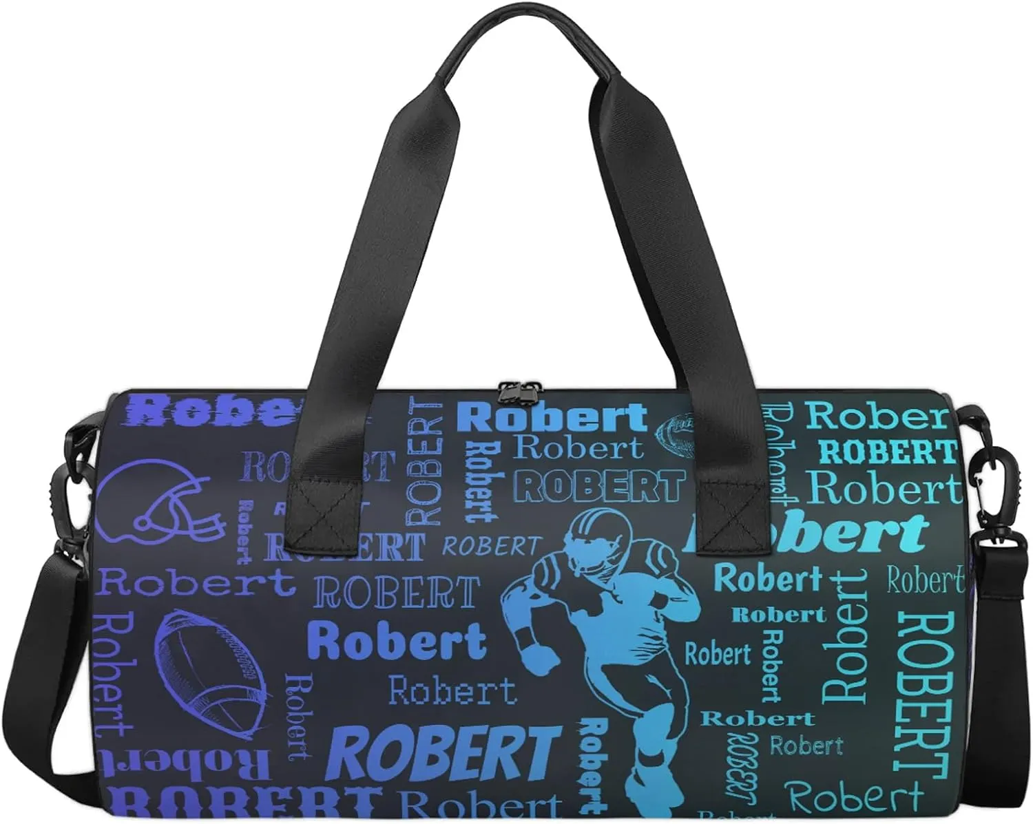 Custom Football Sport Bags Personalized Sports Gym Bag with Name Overnight Weekender Duffel Bag Customized Rugby Gifts for Women Men, Multi Blue
