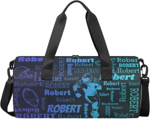 Custom Football Sport Bags Personalized Sports Gym Bag with Name Overnight Weekender Duffel Bag Customized Rugby Gifts for Women Men, Multi Blue