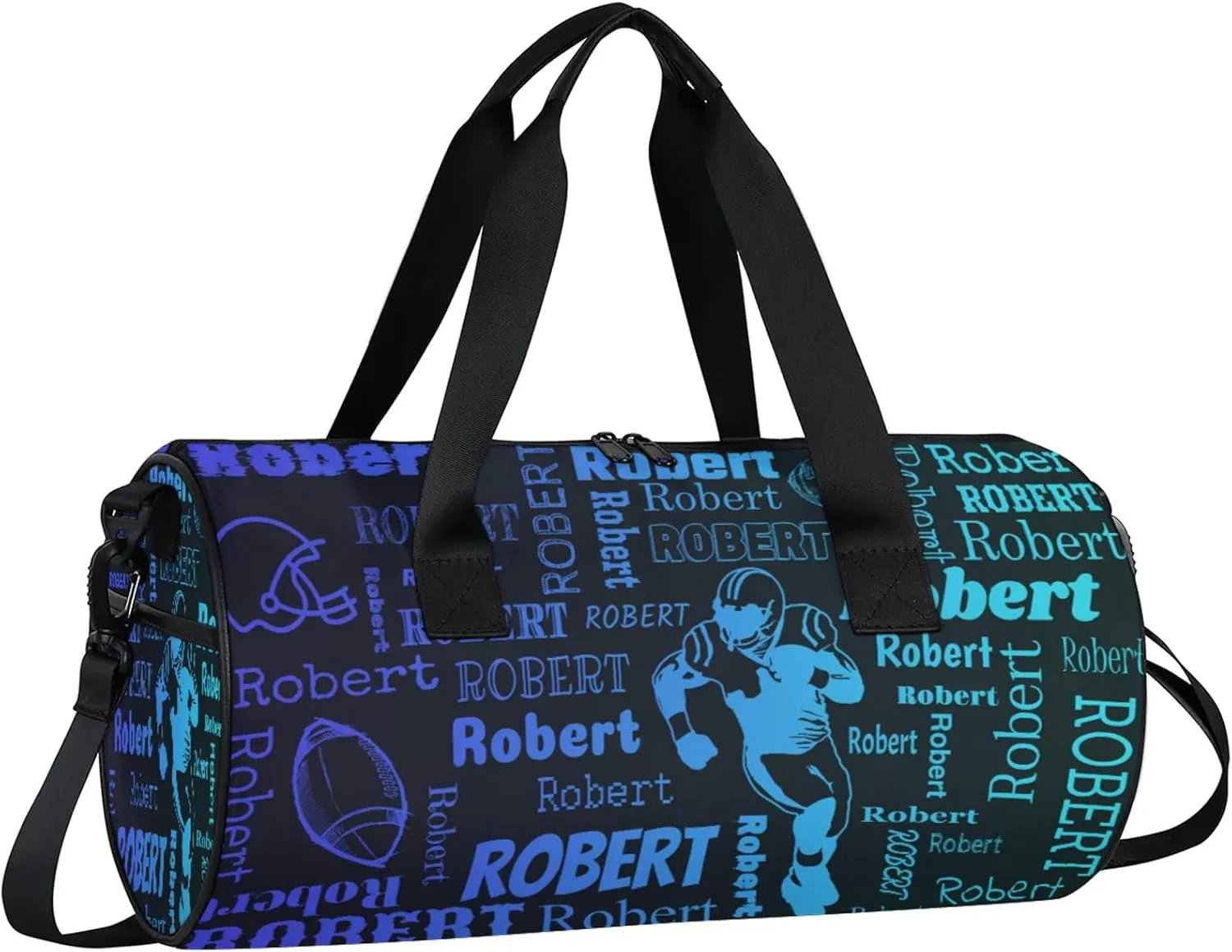 Custom Football Sport Bags Personalized Sports Gym Bag with Name Overnight Weekender Duffel Bag Customized Rugby Gifts for Women Men, Multi Blue