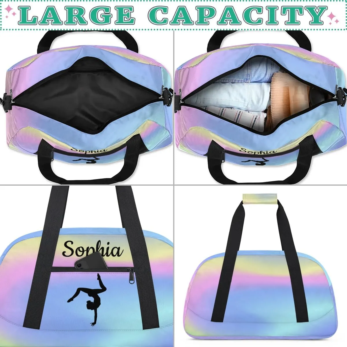 Custom Gymnastics Duffel Bag Personalized Gym Duffel Bags Dance Bag with Name Customized Gymnastics Bag for Women, Colorful Blue