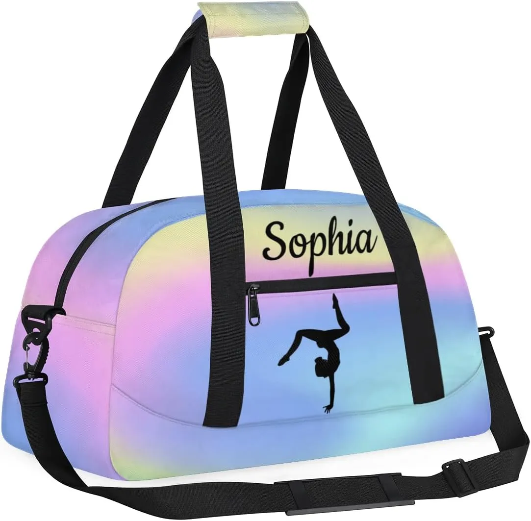Custom Gymnastics Duffel Bag Personalized Gym Duffel Bags Dance Bag with Name Customized Gymnastics Bag for Women, Colorful Blue