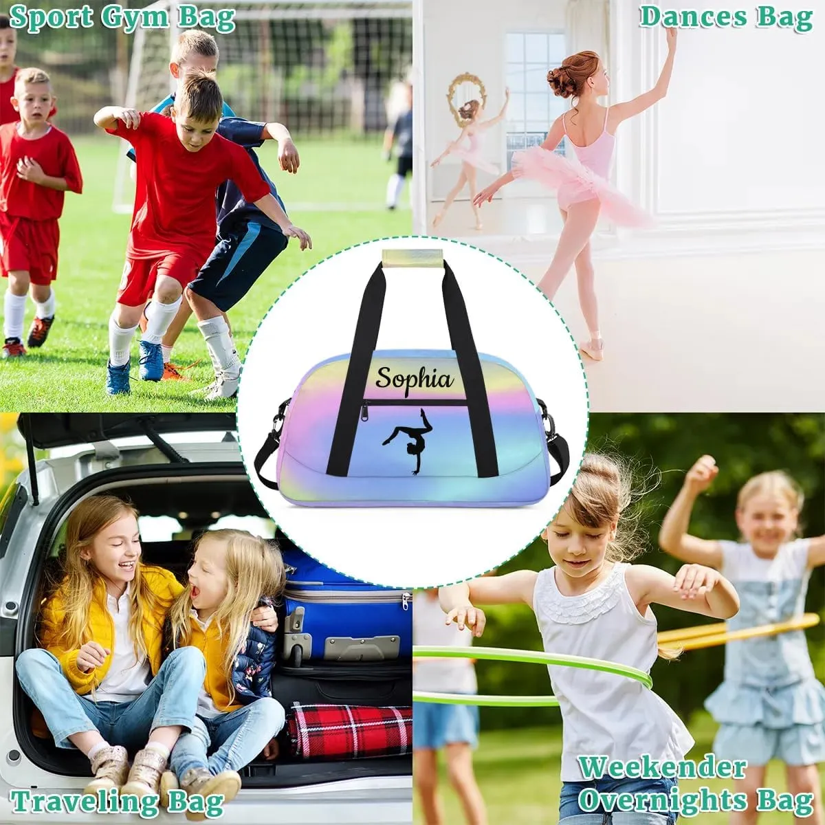 Custom Gymnastics Duffel Bag Personalized Gym Duffel Bags Dance Bag with Name Customized Gymnastics Bag for Women, Colorful Blue
