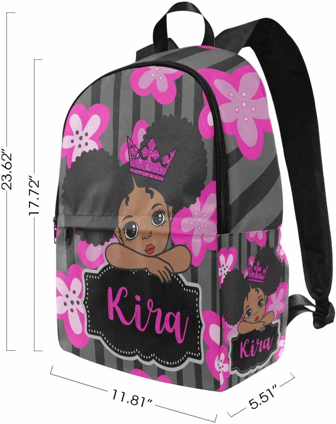 Custom Princess with Crown Backpack Bag for Girls Friends with Lunch Box, Personalized Floral Stripes Elementary School Bookbag with Lunch Tote Bag for Women Customzied Schoolbags Casual Daypack