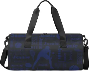 Custom Tennis Sport Bags Personalized Sports Gym Bag with Name Overnight Weekender Duffel Bag Customized Gifts for Women Men, Dark Blue