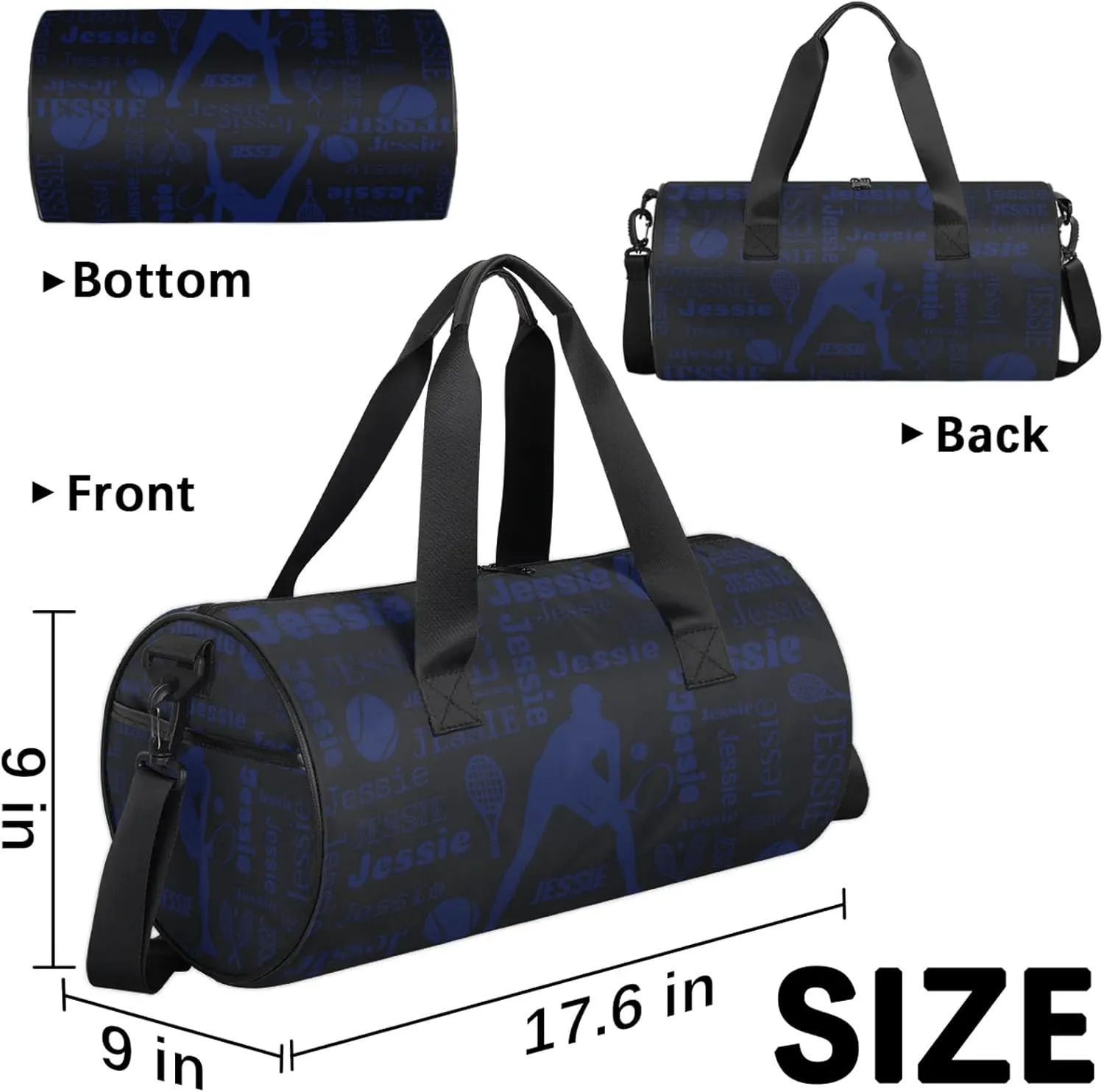 Custom Tennis Sport Bags Personalized Sports Gym Bag with Name Overnight Weekender Duffel Bag Customized Gifts for Women Men, Dark Blue