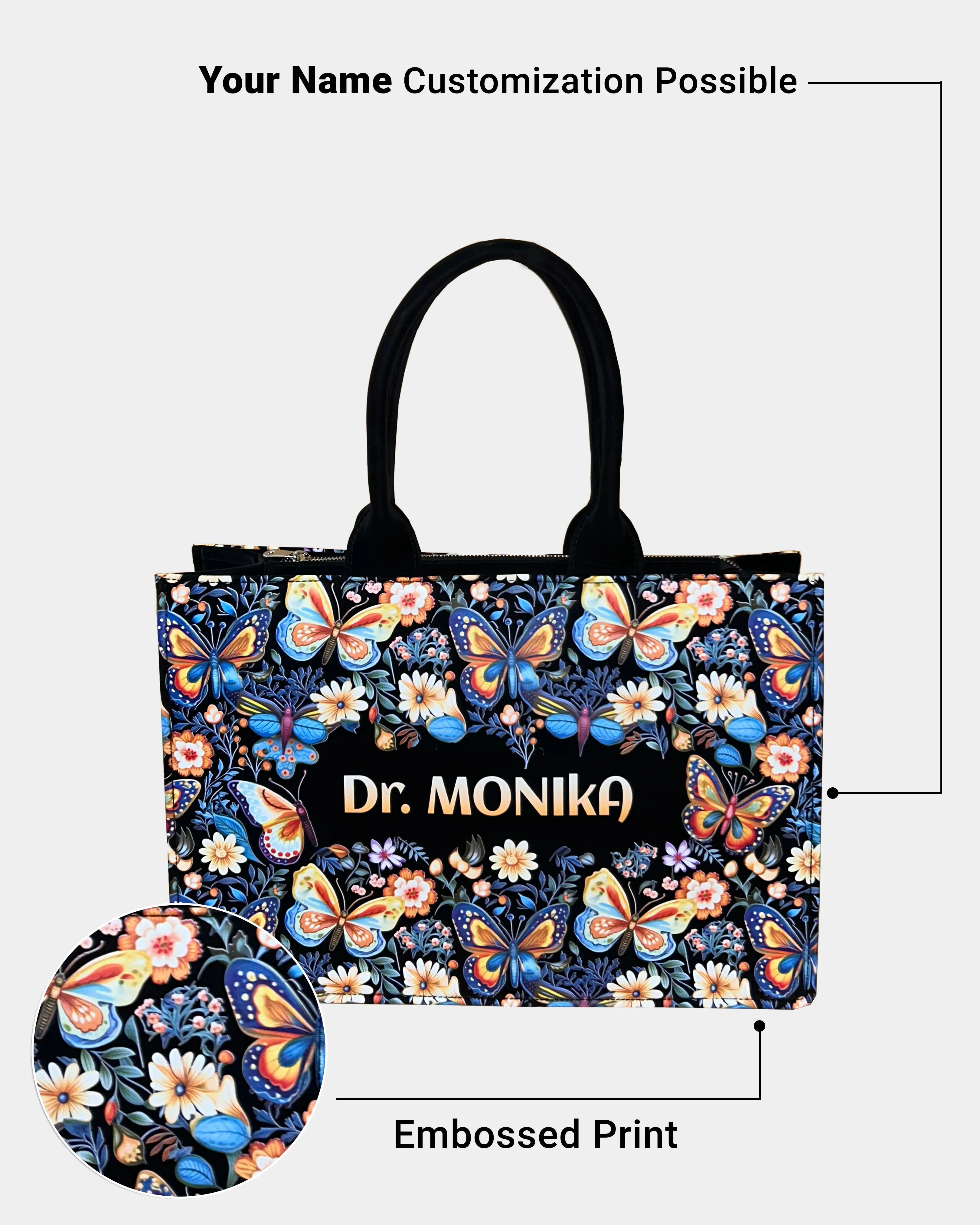 Customized Tote Bag  Designed With Blossom Colourfull Butterflies