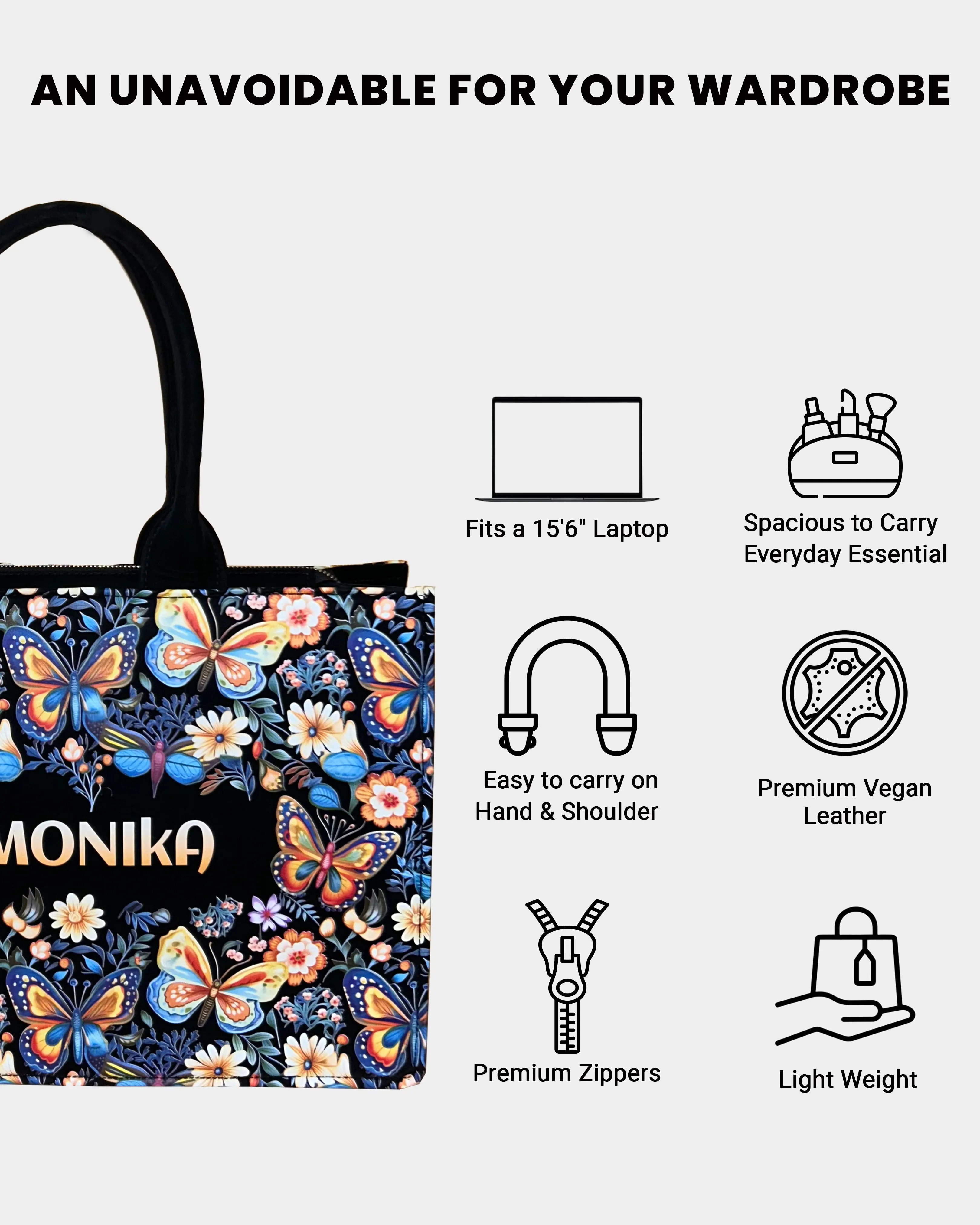 Customized Tote Bag  Designed With Blossom Colourfull Butterflies