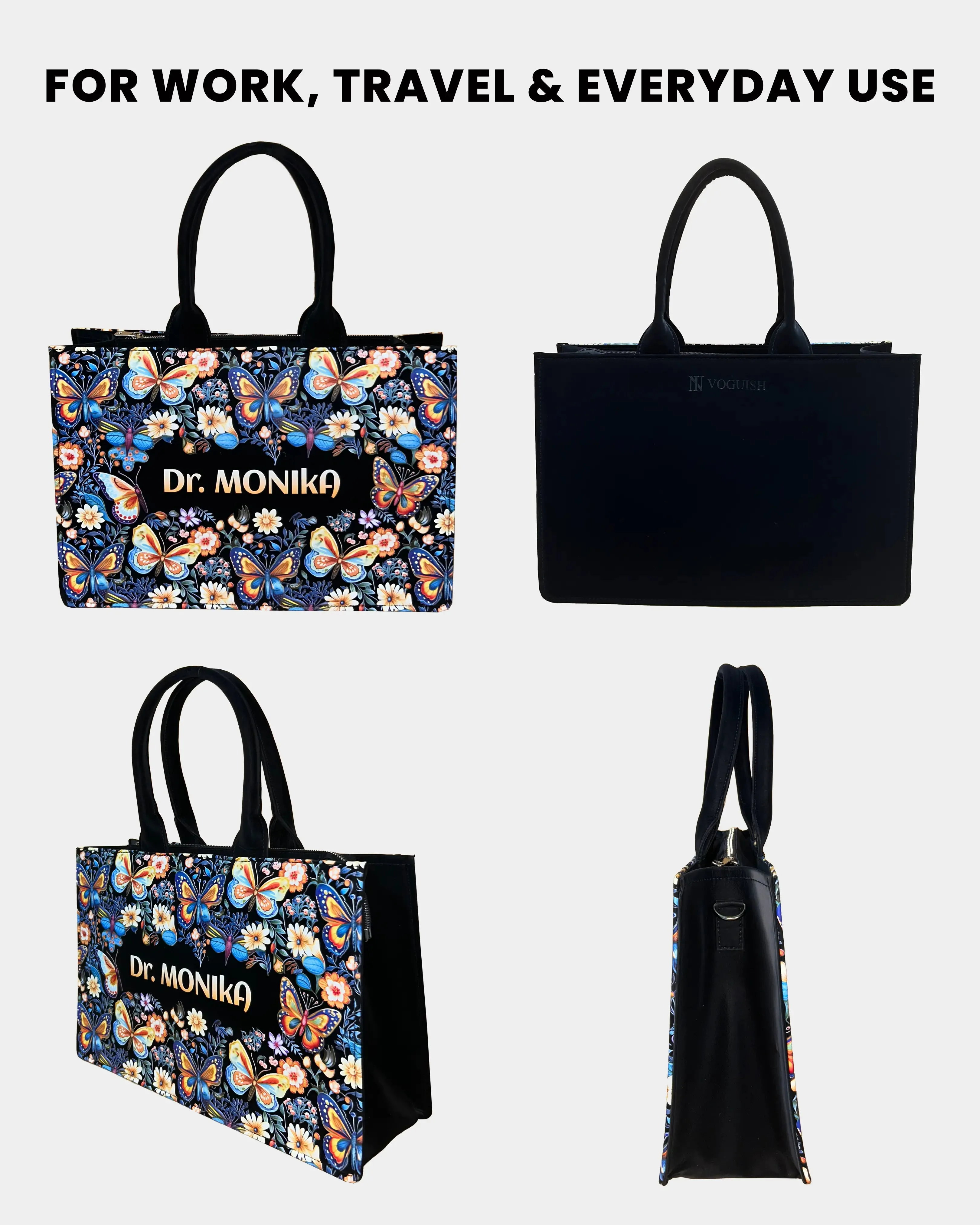 Customized Tote Bag  Designed With Blossom Colourfull Butterflies